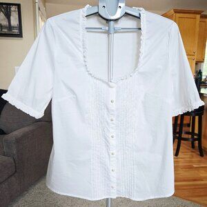 Kruger white Dirndl blouse sz US 14/16 EU 48 beautiful stitching & ruffled trim